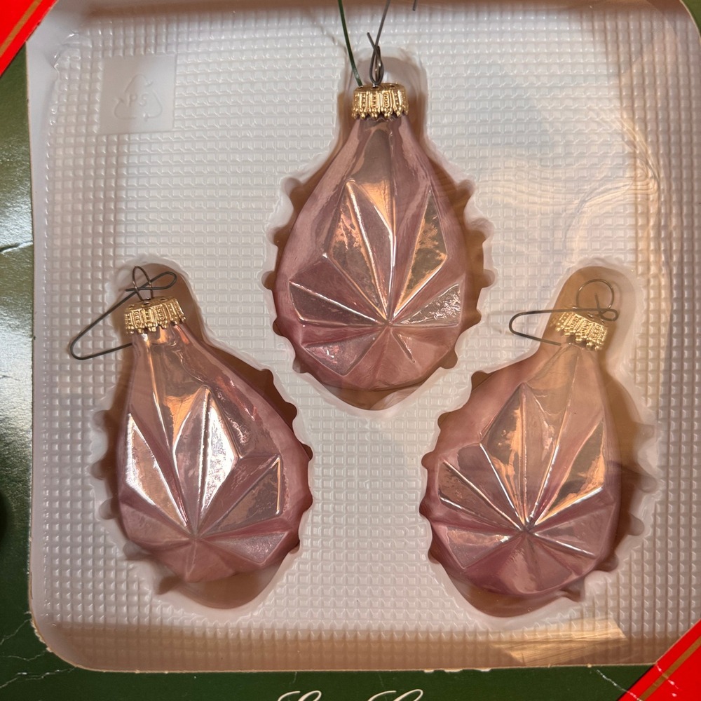 Krebs Pink Iridescent Faceted Glass Starburst Ornaments Set of 3 in Box Holiday